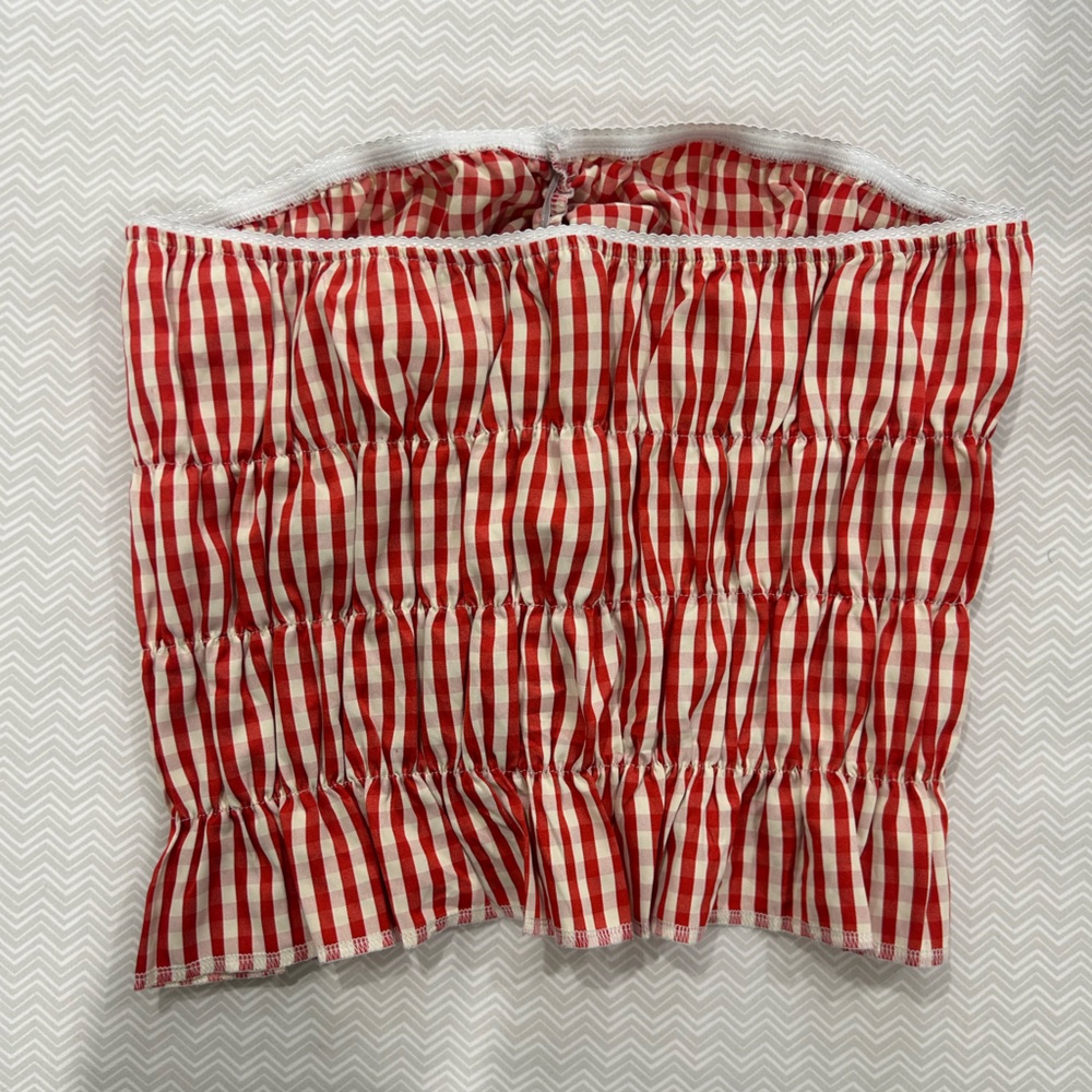 Source Unknown Red Checkered Strapless Crop Top - image 4